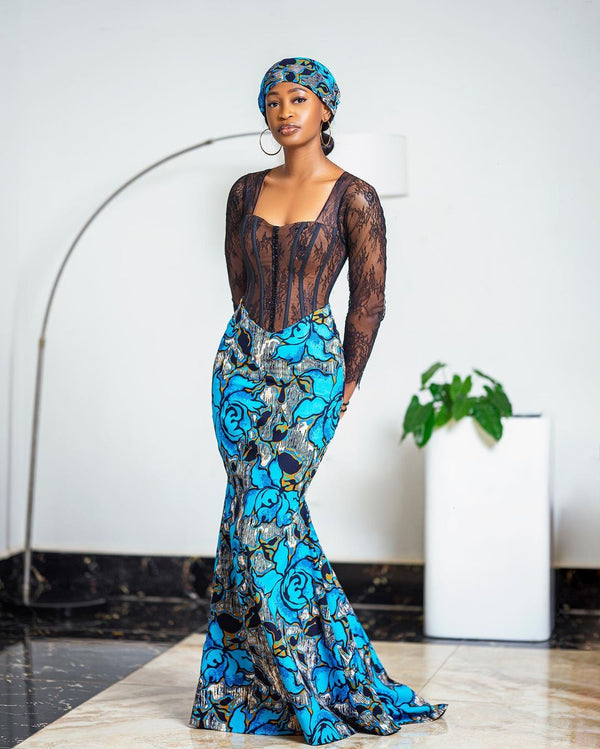 Blue-Themed Ankara Corset Dress